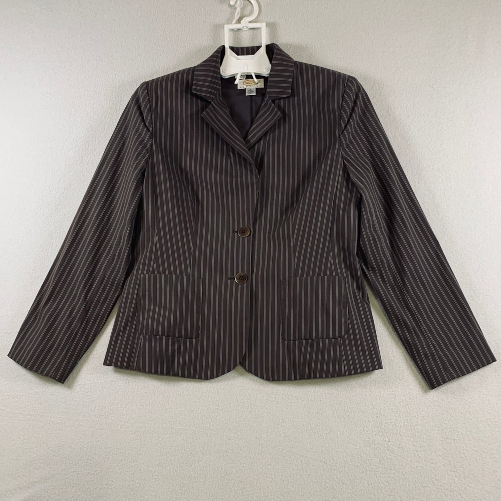 Talbots Women's 6P Brown Pinstripe 2-Button Blazer Jacket Italian Stretch Fabric